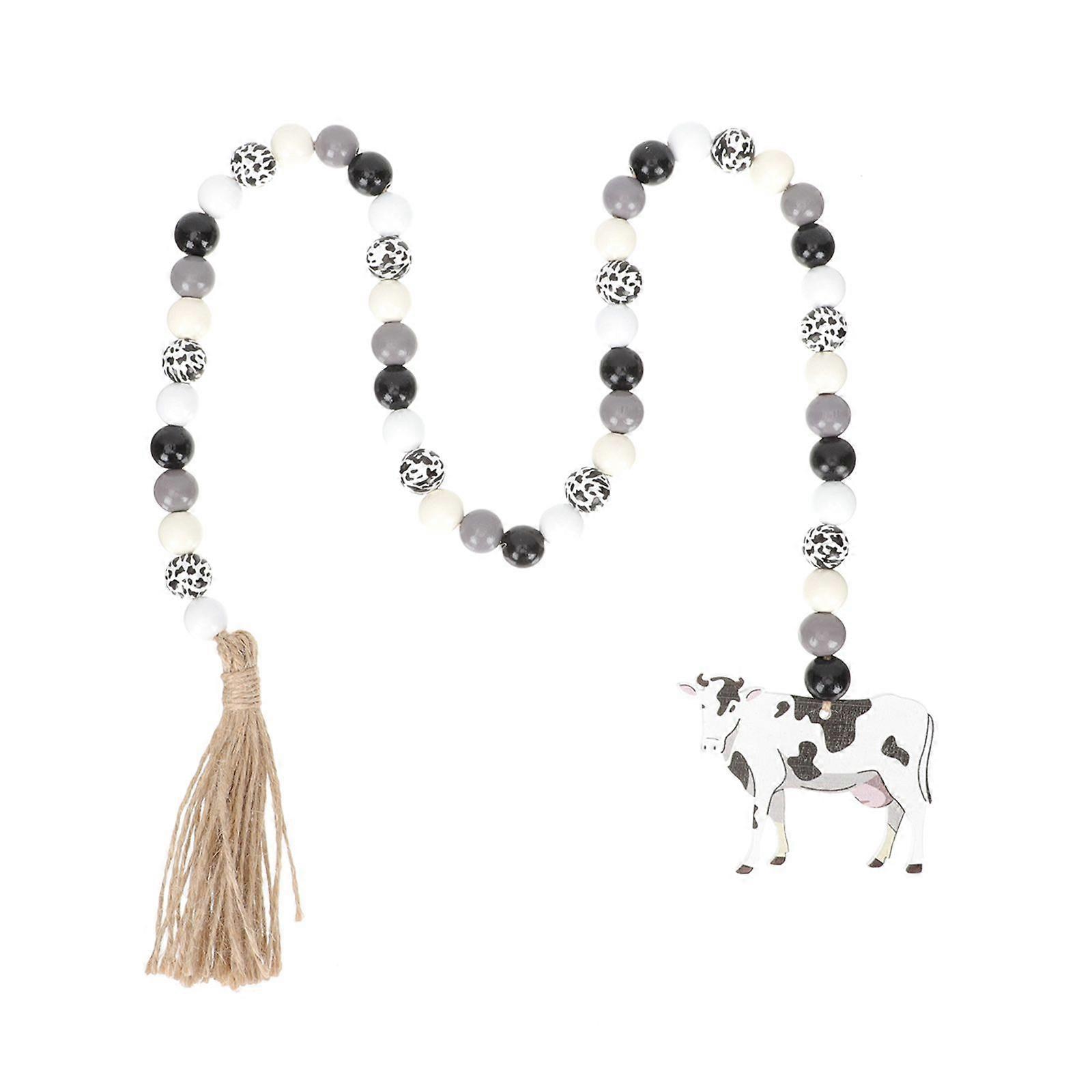 Pastoral Style Beads String Ornament Delicate Wood Beads String Pendant with Tassel
