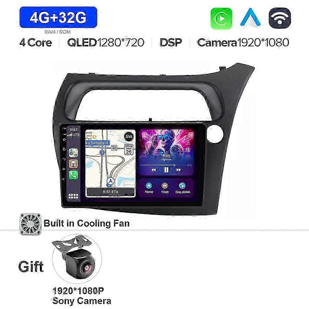 9" For Honda Civic Hatchback 2006-2011 Android 13 Car Radio Stereo Multimedia Video Player Navigation GPS RHD QLED Screen No DVD