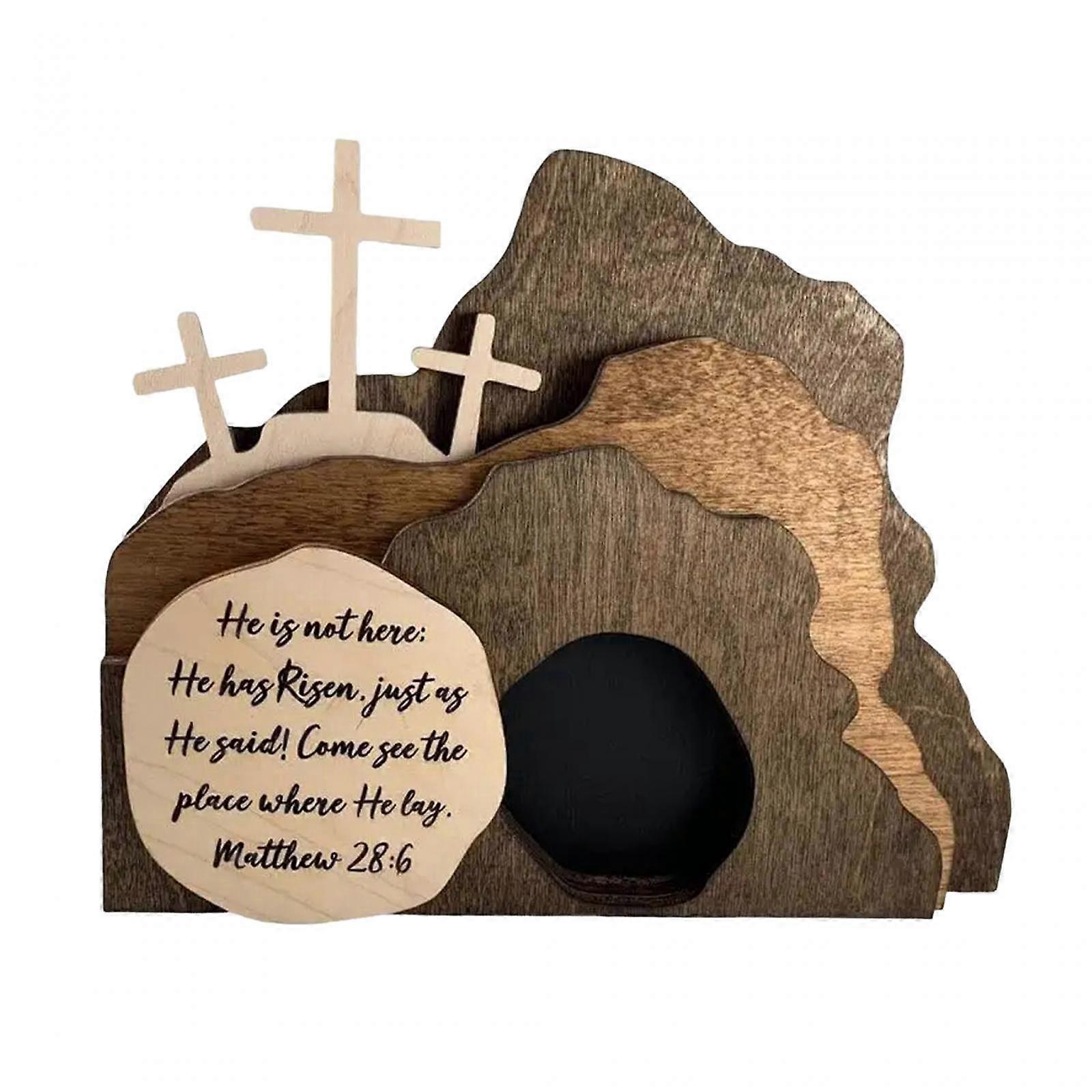 Easter Scene Wooden Decoration Empty Tomb Figurine Easter Gift Decorative Rustic