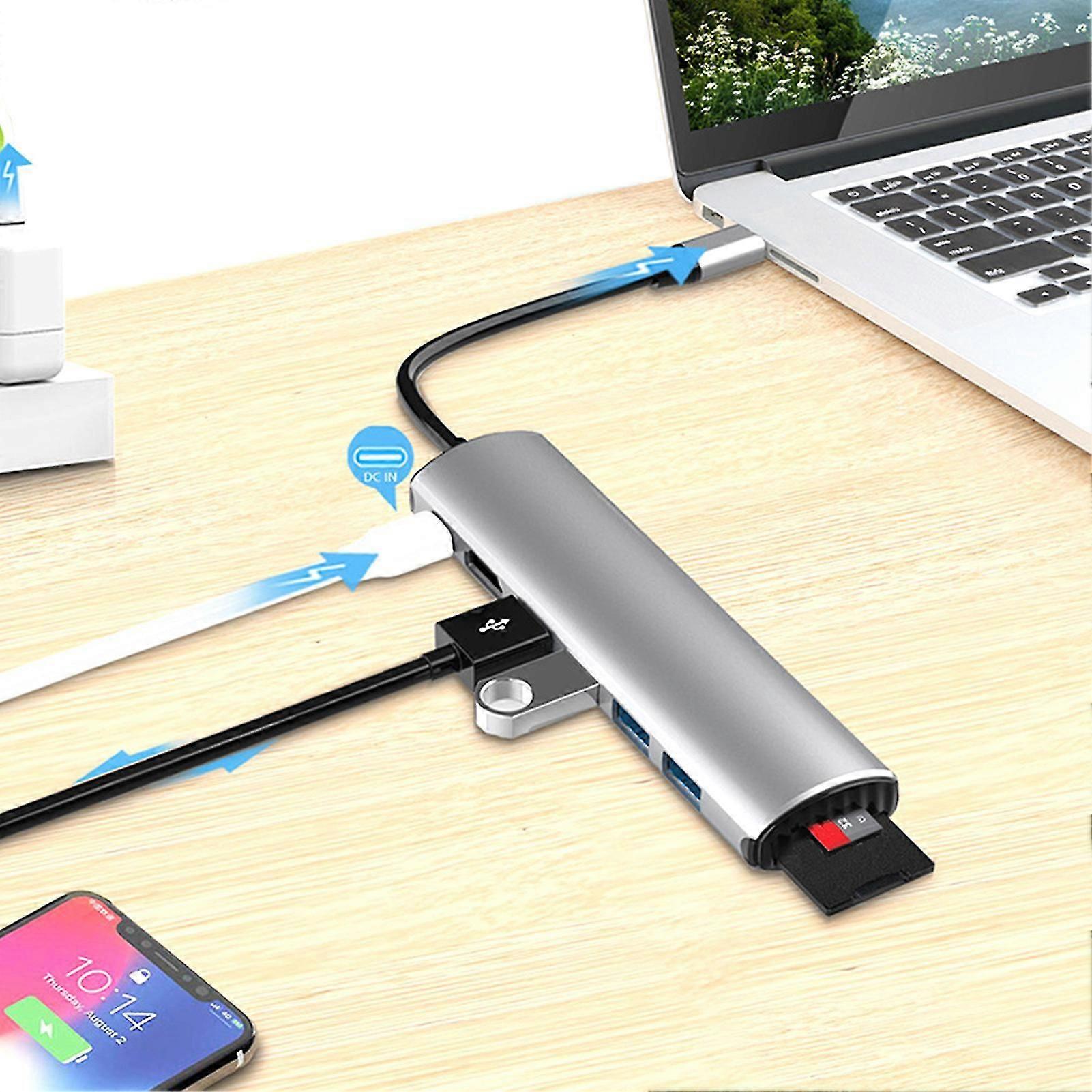 Convertidor compatible con HDMI 8 en 1 Lector de tarjetas Micro TF de plástico de alta precisión para MacBook Pro