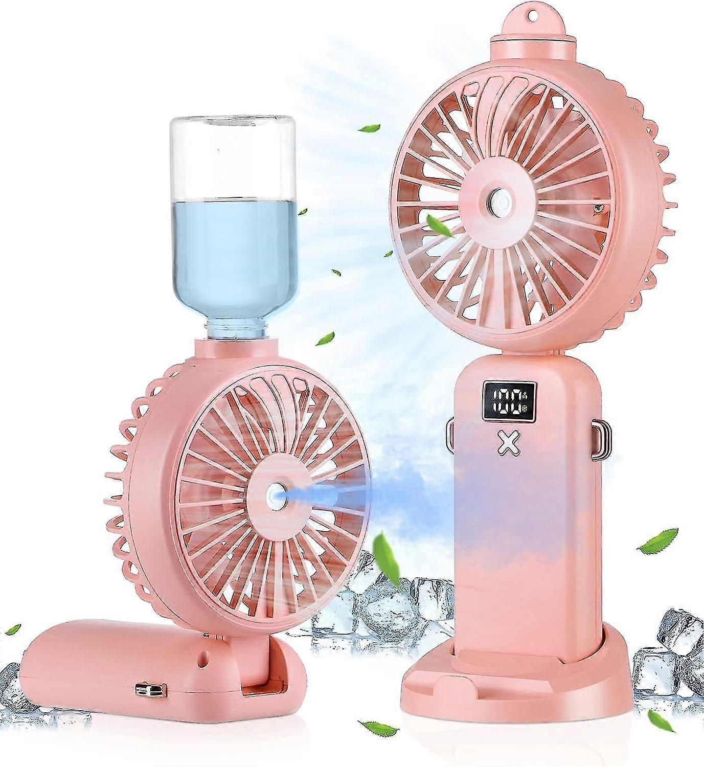 Handheld Folding Fan With Water Mist Spray 5 Speeds Portable Fans Rechargeable 5000mah Battery Powered Fan