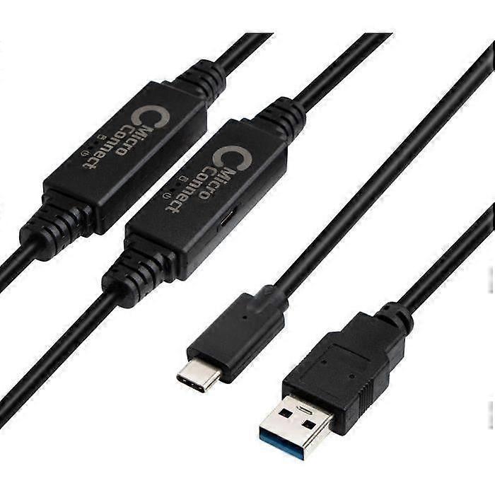 MicroConnect USB Kabel 10m USB 3.2 Gen 1 (3.1 Gen 1) USB A USB C Schwarz () - USB3.1CA10AMP