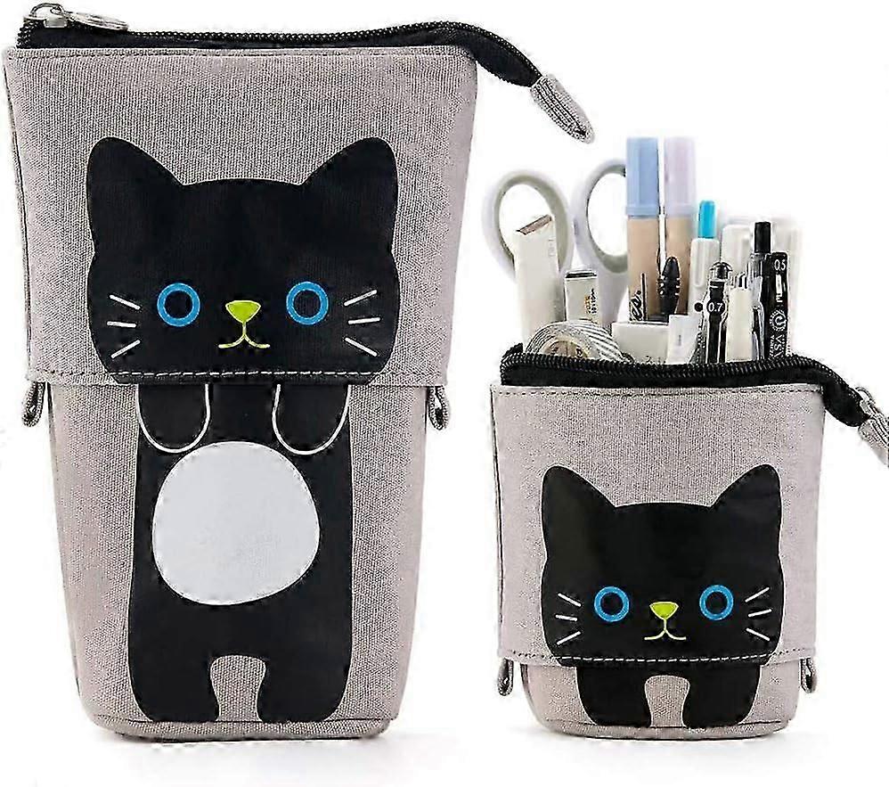 Stand Pencil Holder, Cute Cartoon Cat Telescopic Pencil Case Stand Stationery Bag Pouch Variable Kid