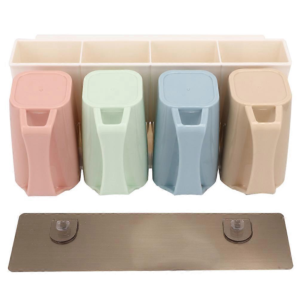 Wall Mounted Toothbrush Mouthwash Cup Holder Easy Install Bathroom Organizer Accessory Set