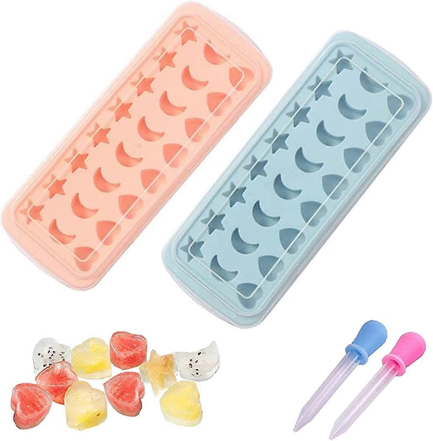 Ice Cube Tray, Baby Ice Cube Tray with Lid, 2 Pieces Silicone Ice Cube Molds, Easy Ice Cube Tray for Baby Food, Beer, Fruit Ice Cubes