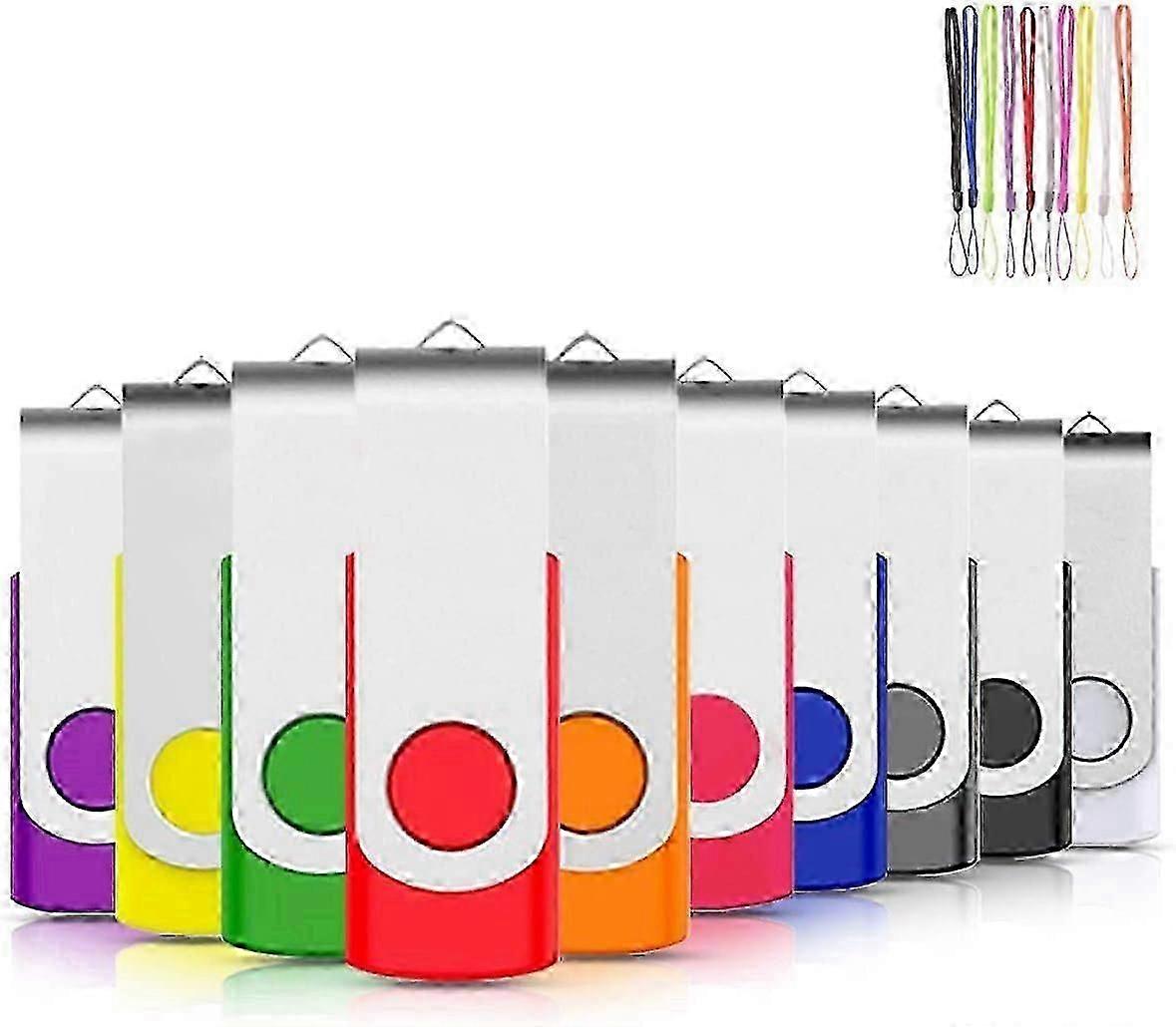 GB 10pcs Rotatable USB 2.0 Flash Drive Rotatable Memory Stick Memory Stick Holder with Ropes (10 Colors 8GB * 10Pcs)