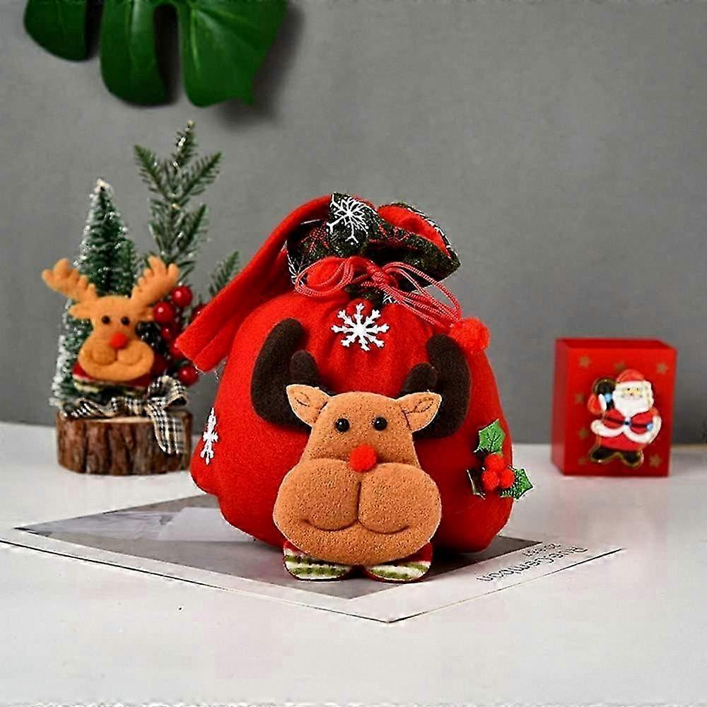 Christmas Drawstring Gift Bag for Holiday Party Supplies, Festive Wrapping Pouch with Reindeer Design