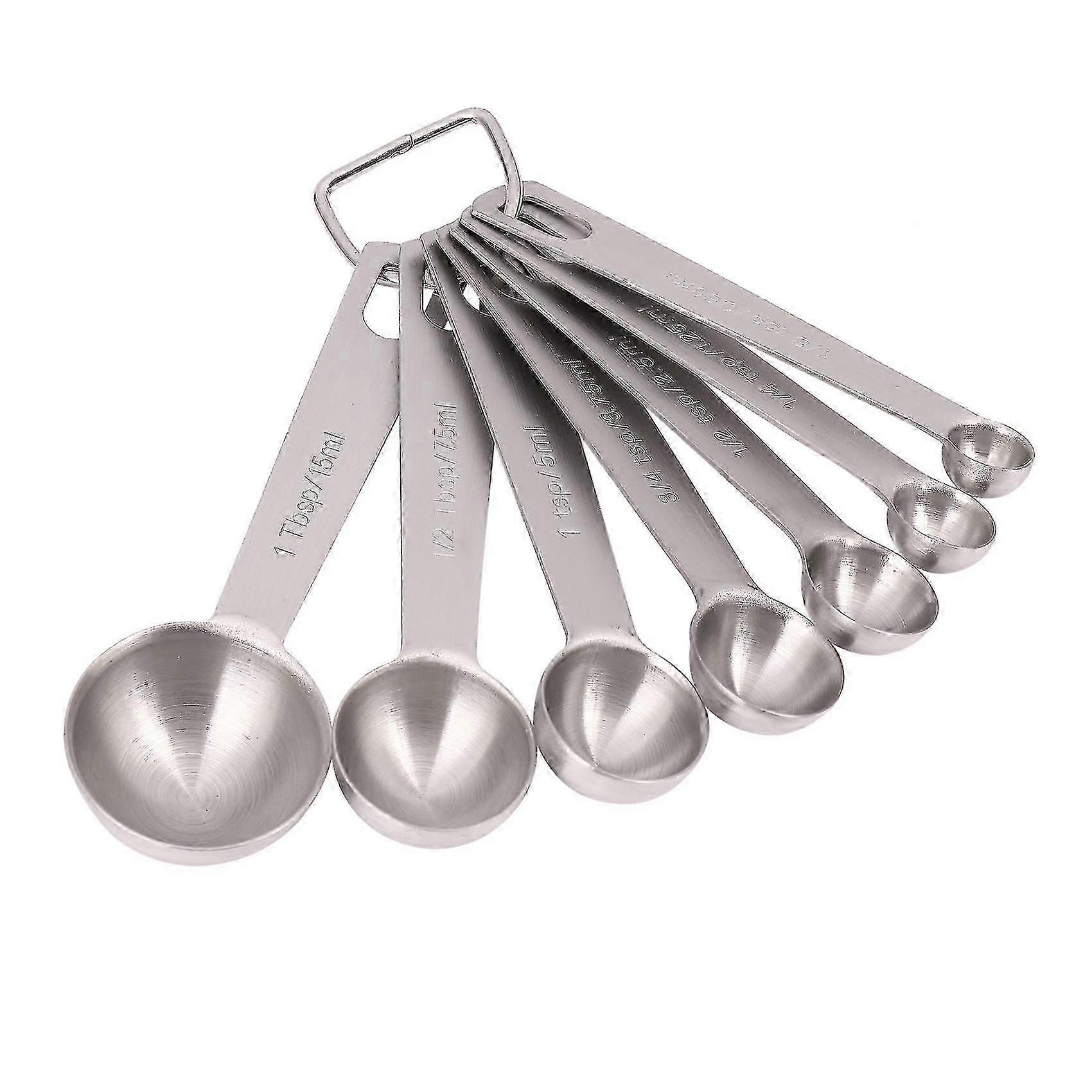 Stainless Steel Measuring Spoons Set of 7 Stackable Measure Spoon for Dry and Liquid Ingredients Etched Marked Baking Cooking Spoon with Detachable Ri