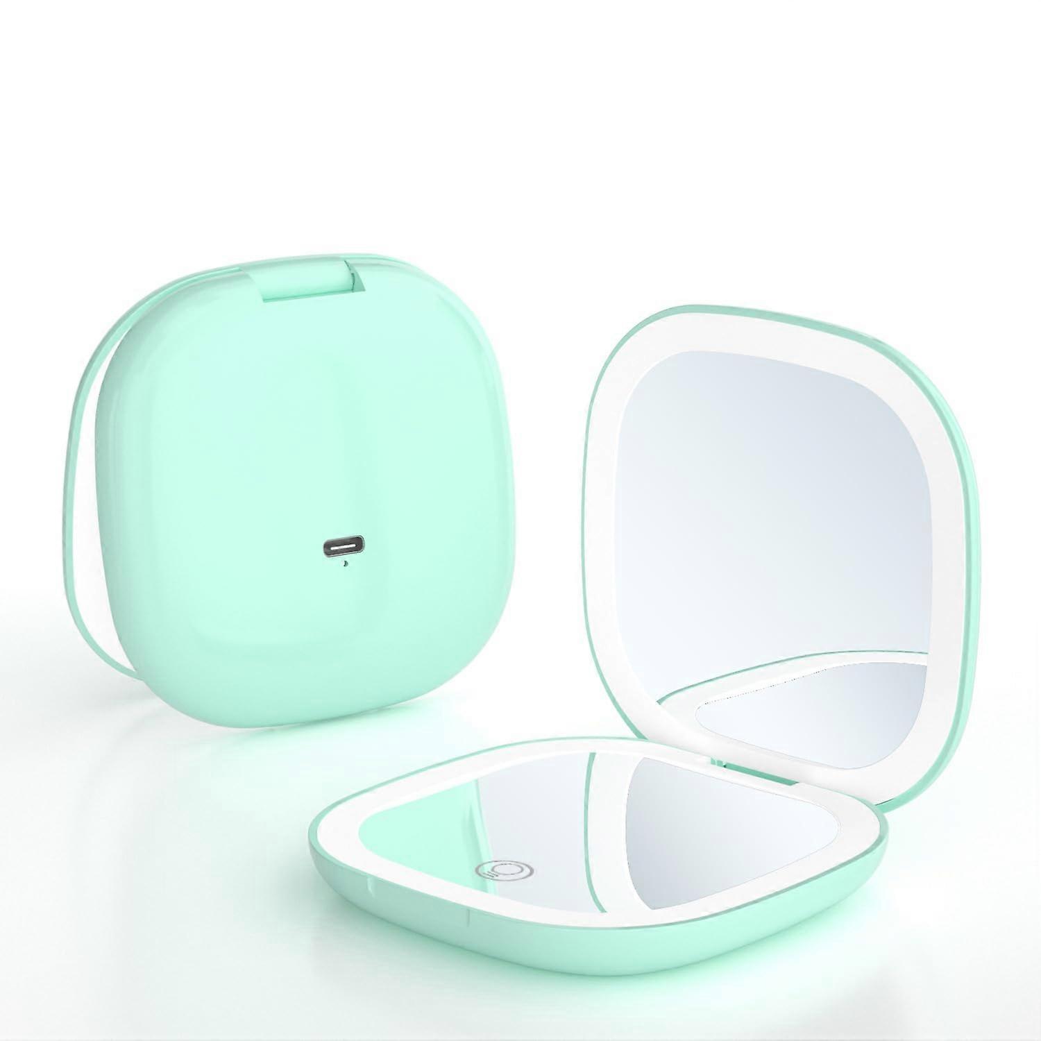 magnifying LED lighted mirror for travel makeup pocket size