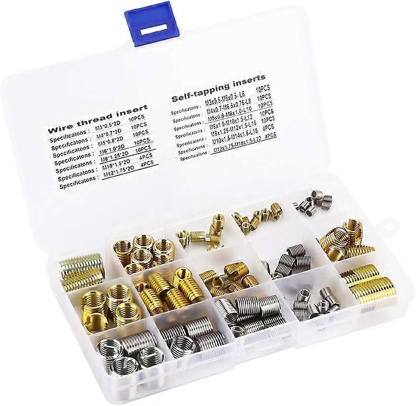 116pcs Steel Thread Inserts and Self-Tapping Thread Insert with Storage Box, Thread Repair Tools for 2D M3/M4/M5/M6/M8/M10/M12