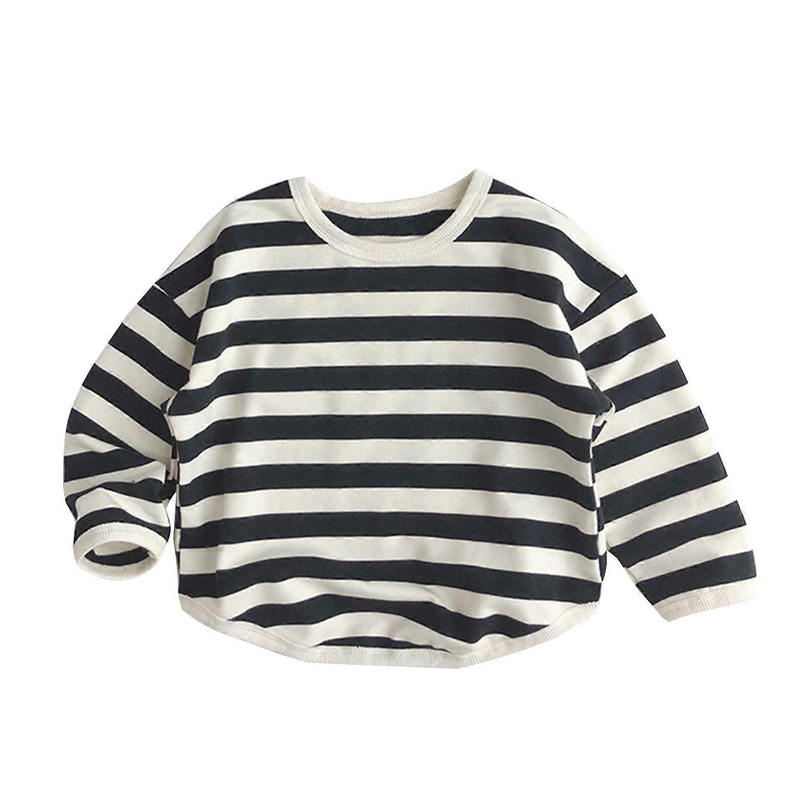 Children Crew Neck Retro Striped Sweater Pullover Casual Loose