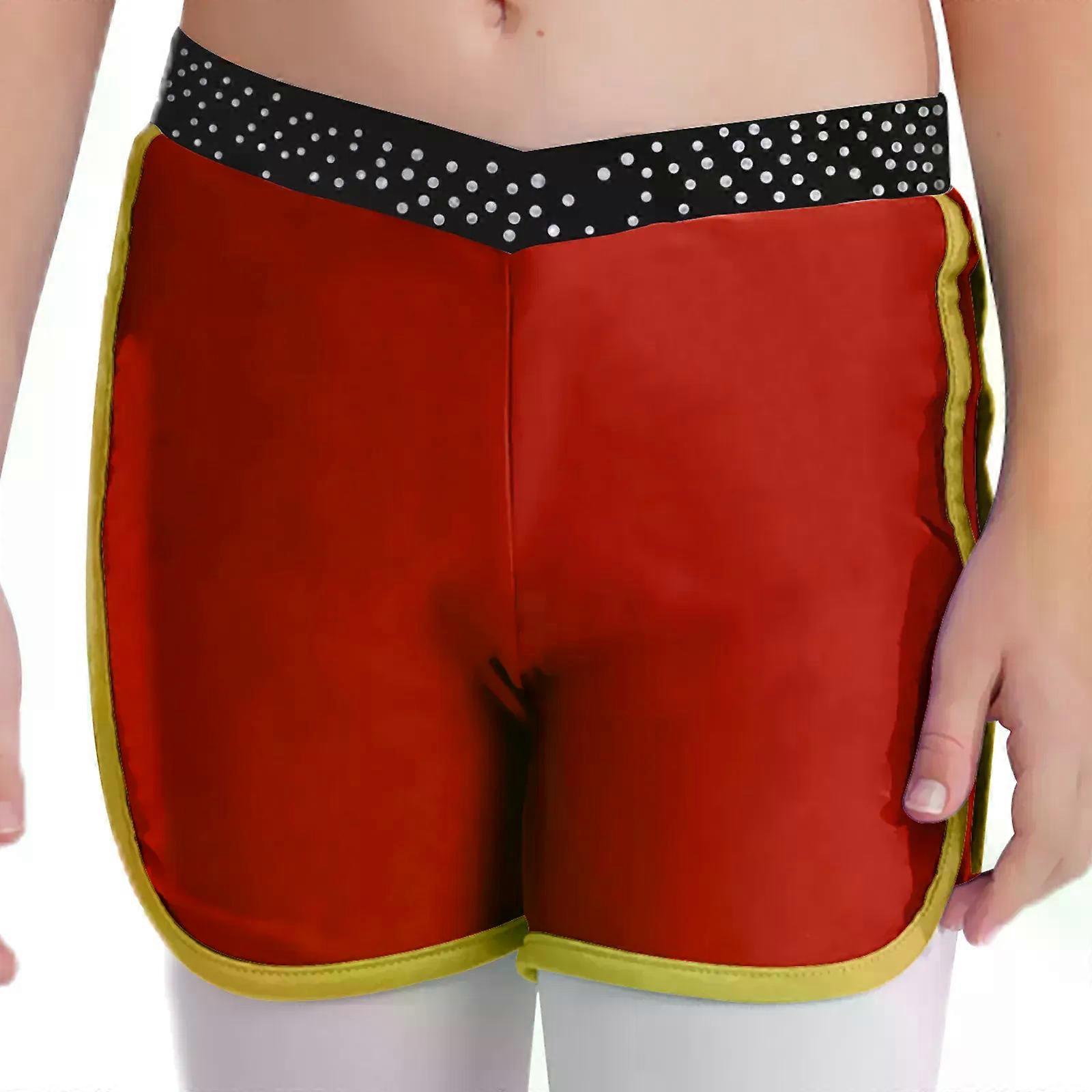 キッズガールズ体操ダンスショーツシャイニーラインストーン伸縮性ウエストバンドボトムスバレエヨガワークアウトステージパフォーマンスダンスウェア