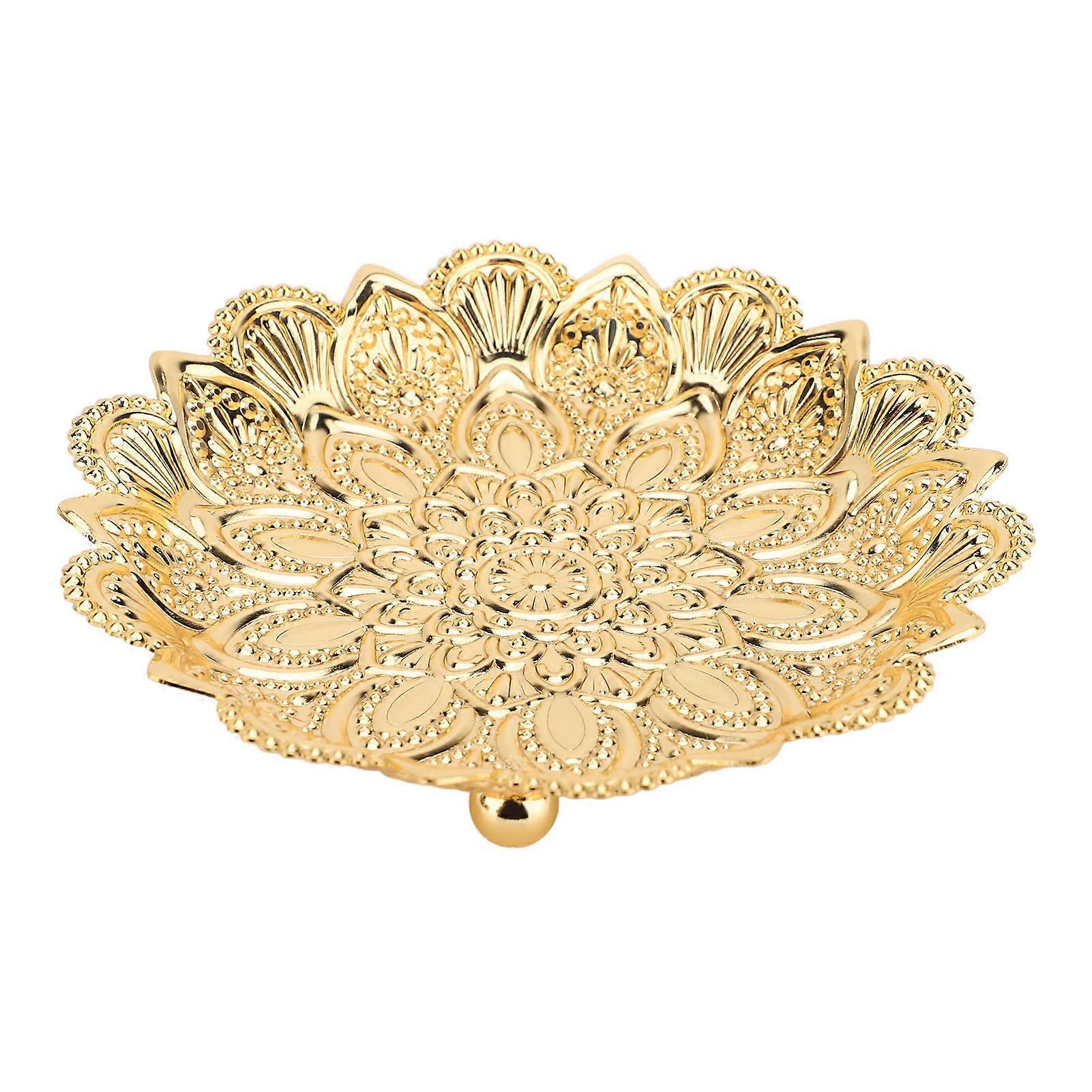 Turkish Serving Tray Round Flower Shape Retro Embossed Pattern Elegant Exquisite Metal Coffee Tea Serving Tray 14cm/5.51in