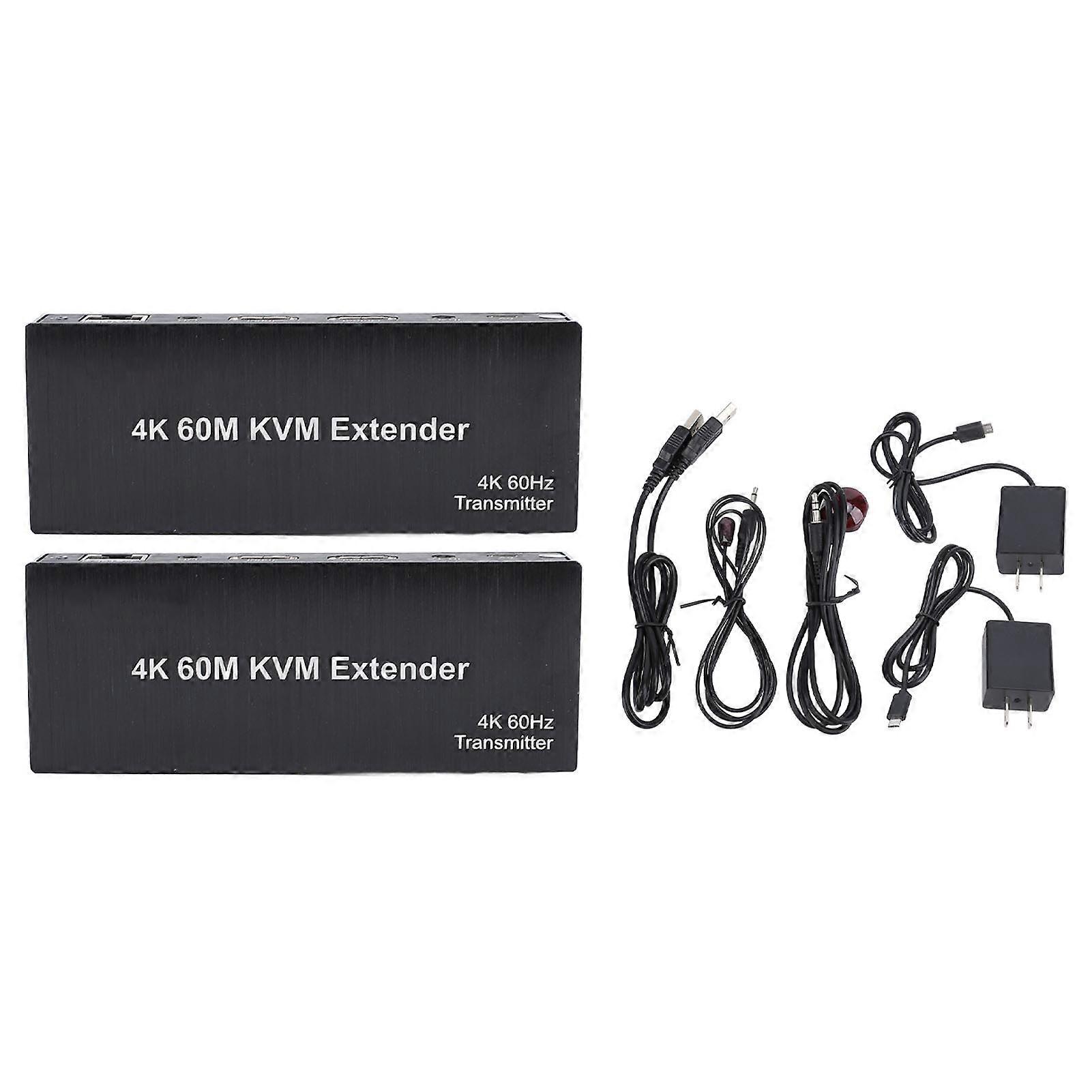 60m HD Multimedia Interface KVM USB Extender Transmit 4Kat.60Hz HD Video Over Cat5e 6 7 Cable Support Mouse and Keyboard Control Remote Signals