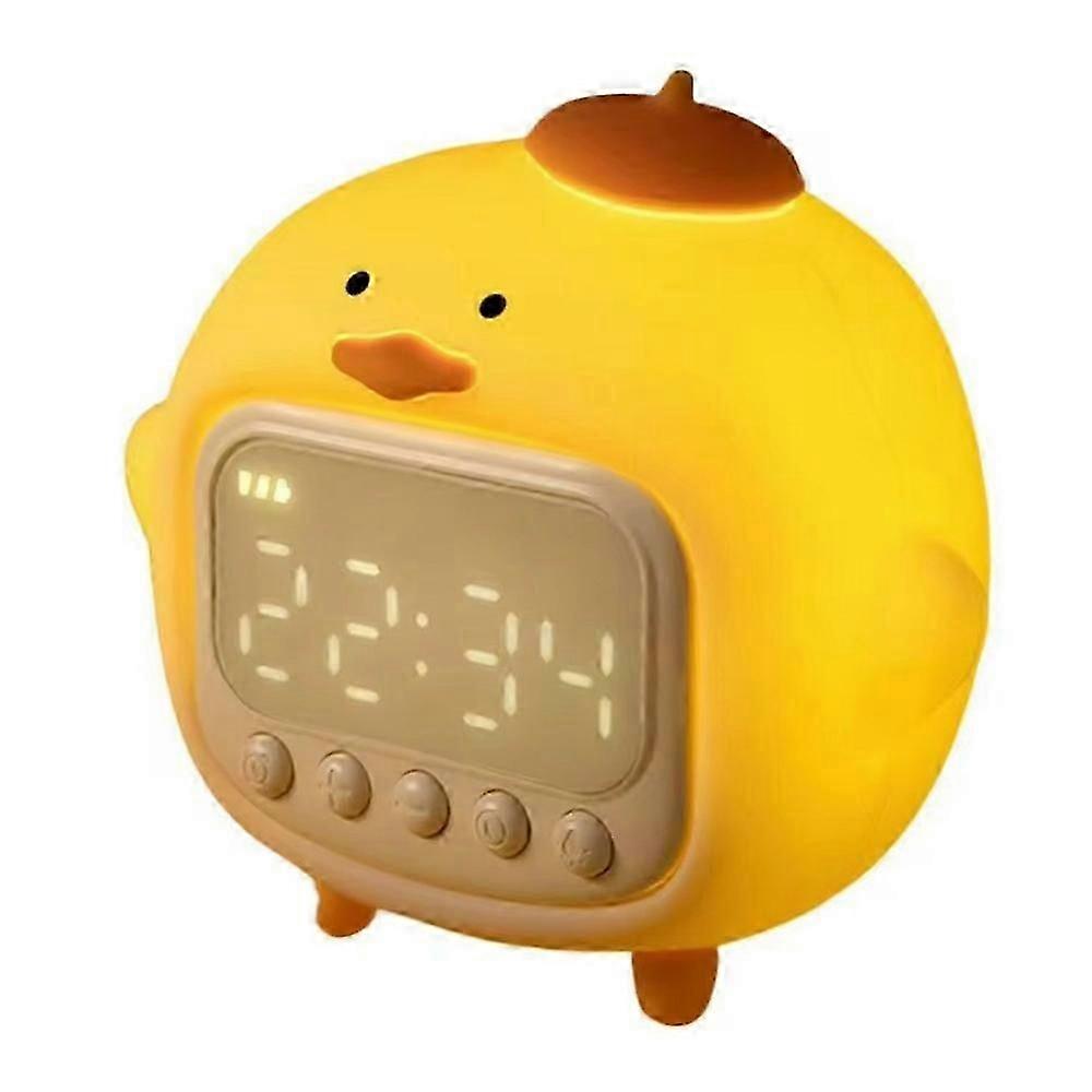 Type A C15 Hugging Duck LED Display Alarm Clock Stepless Dimmable Soft Silicone Night Light
