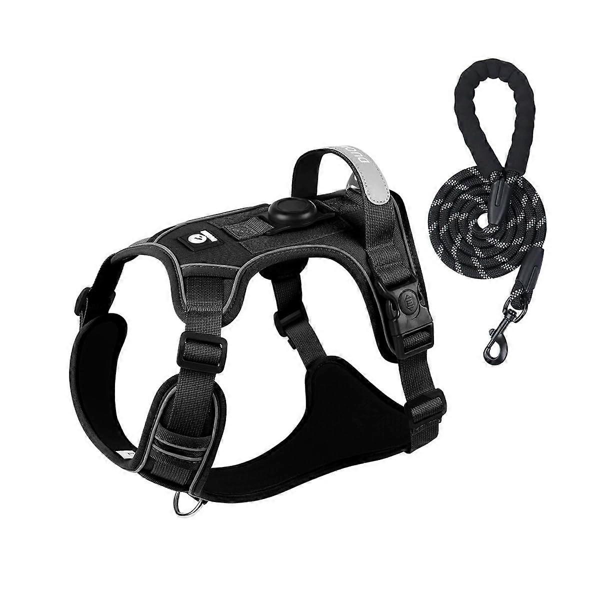 No Pull Harness Working Training Easy Control Pet Vest with Harnesses HandleDog Reflective Adjustable with A Free 5ft Dog Leash(Black,L)