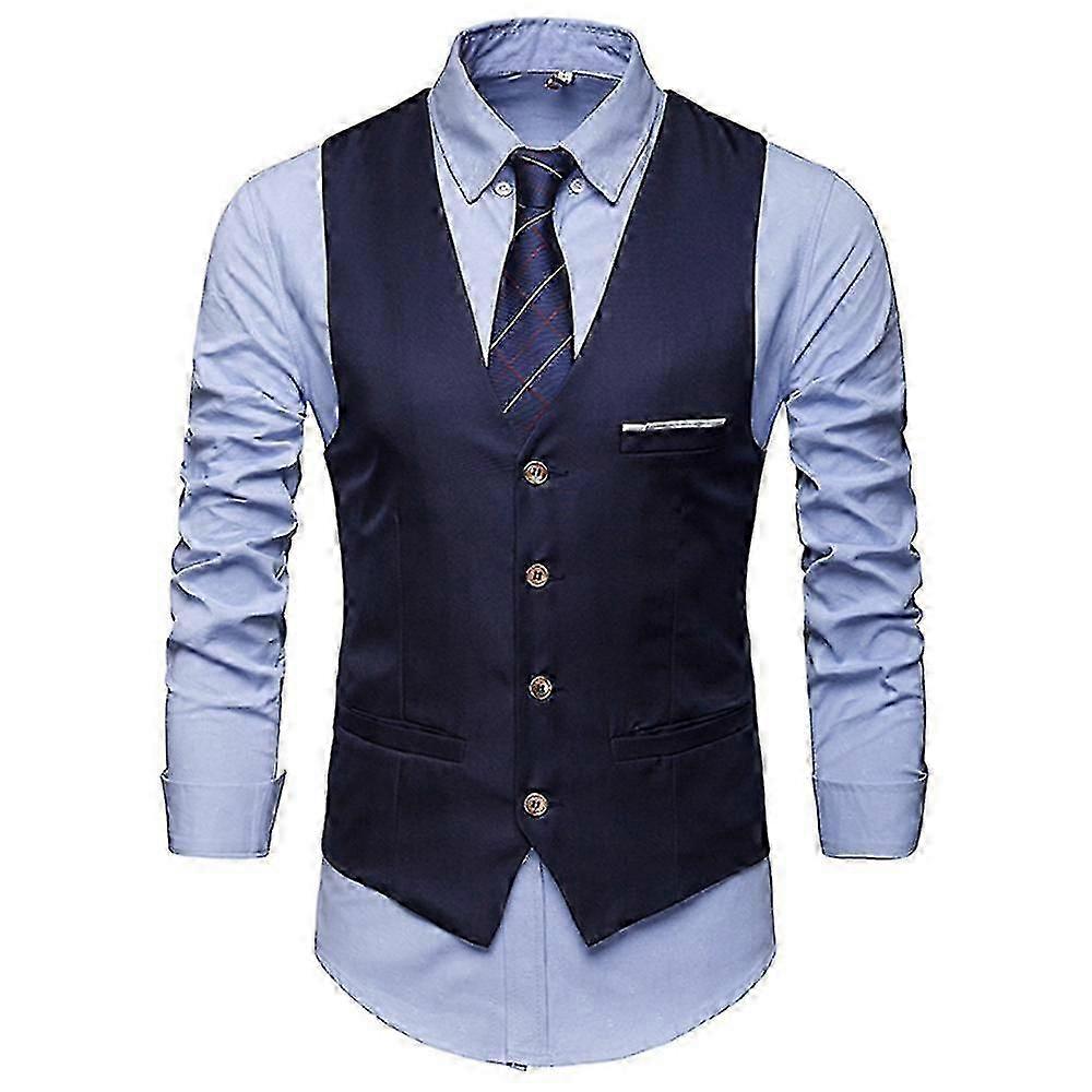 Men Solid Formal Buttons Waistcoat With Pockets Business Office V