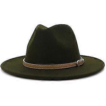 Women Classic Felt Fedora Wide Brim Hat With Belt Buckle