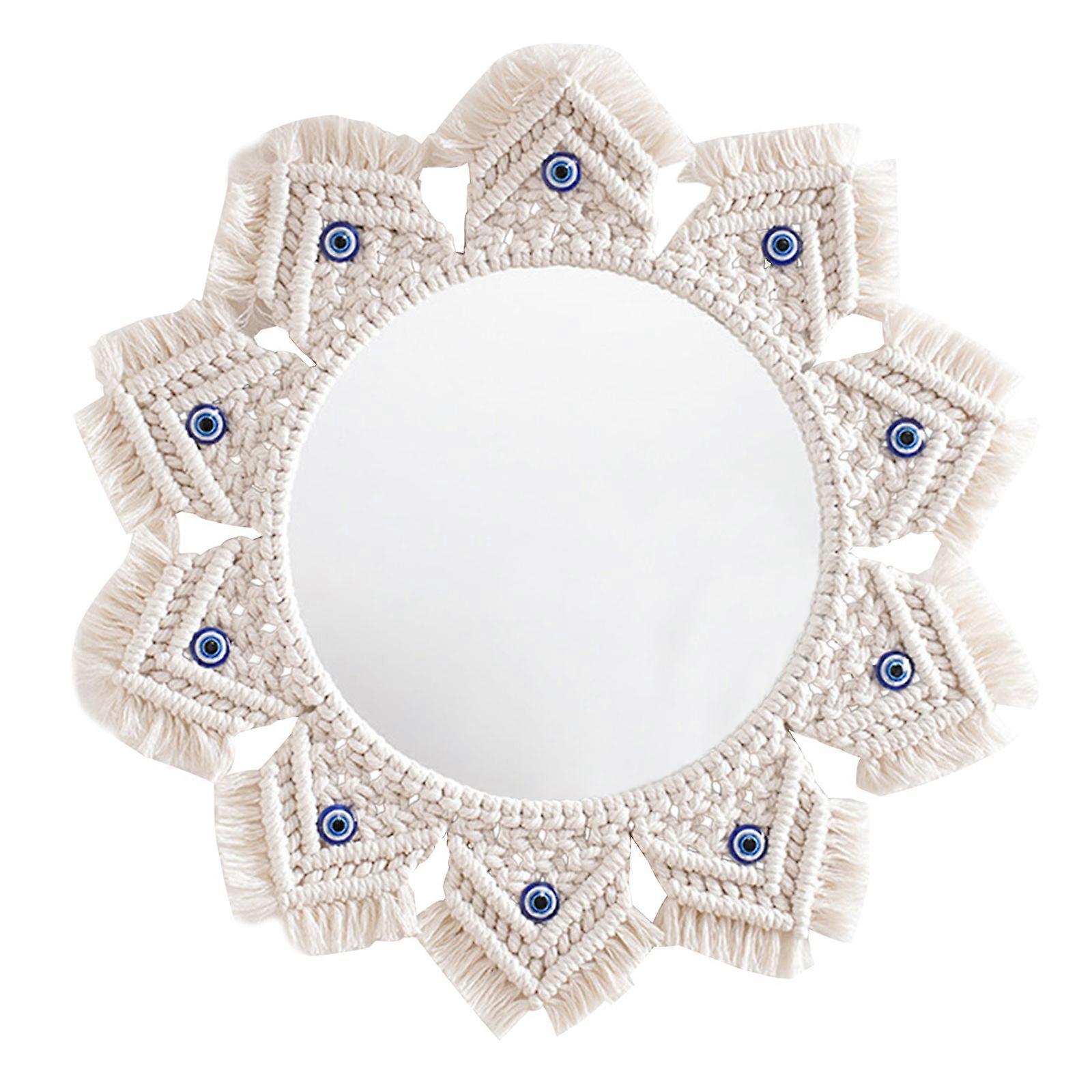 Large Boho Macrame Round Mirror Decorative Mirrors Living Room Bohemian Tapestry Mirror Wall Hanging for Home Deco Multicolor