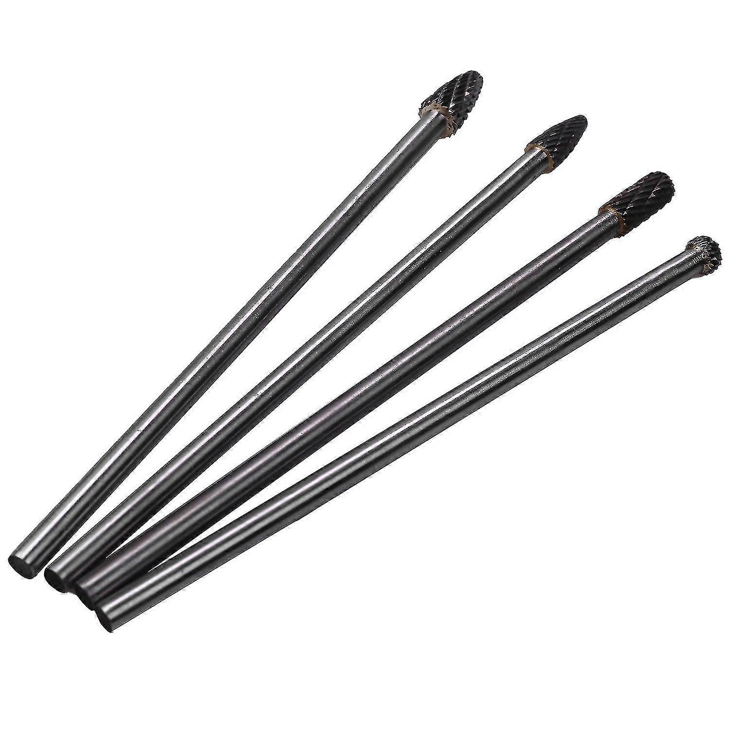 4pcs 6" Long Reach Rotary Burr Bits 1/4" Shank Tungsten Carbide Double Cut Set Silver