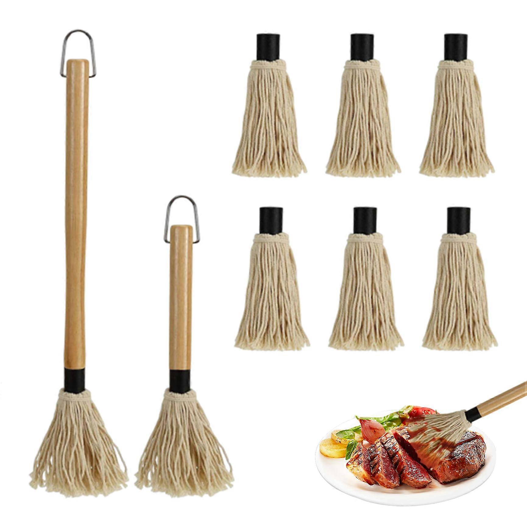 BBQ Mop Brush with 6 Replacement Heads Wooden Handle for Grilling Ref: 5399