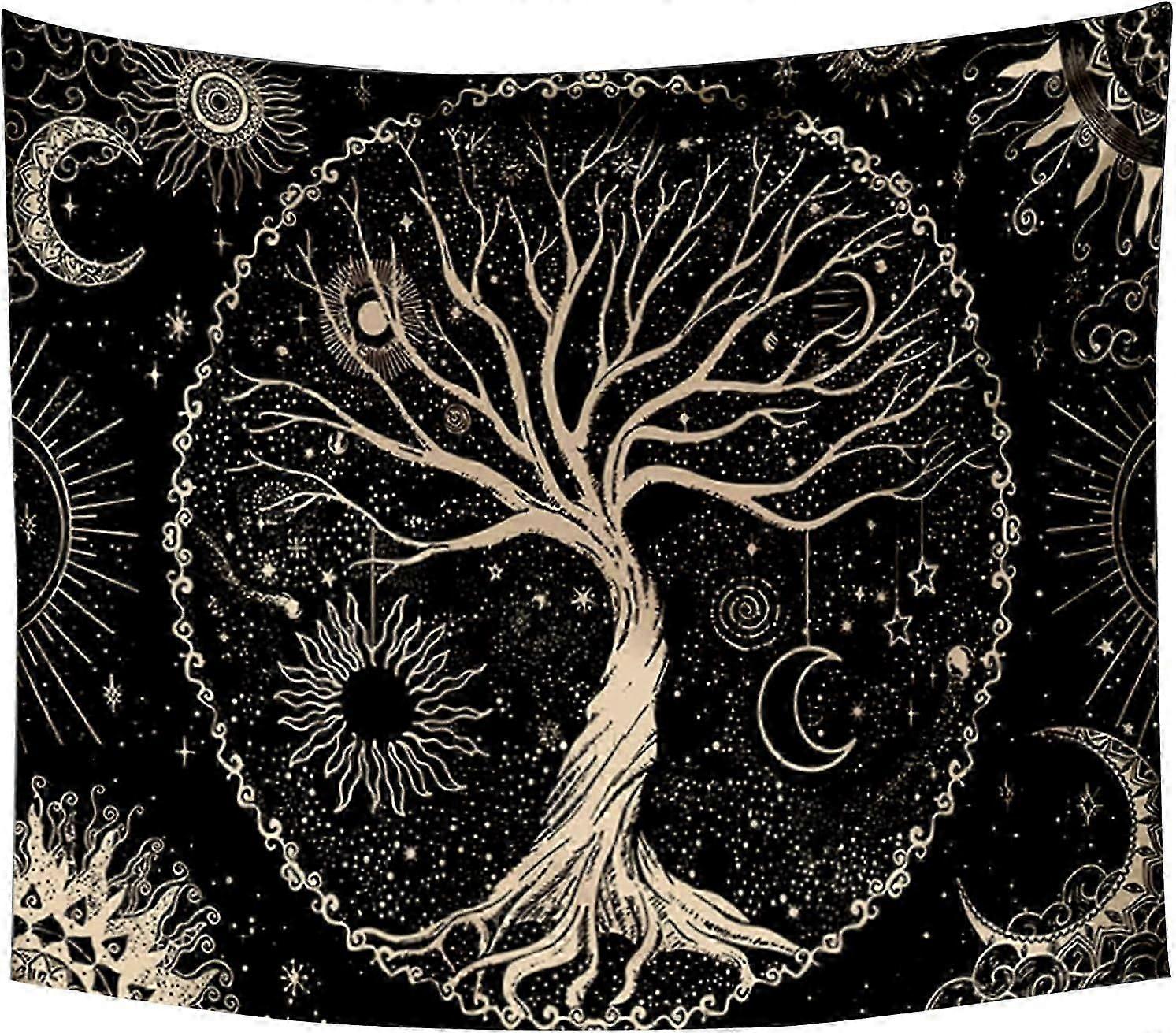 Tree of Life Tapestry,Black and Cream Tree Wall Hanging Bohemian Tree Tapestry,Wall Tapestry