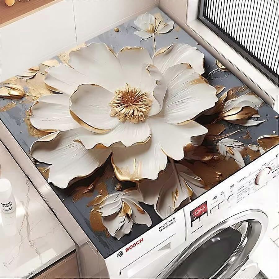 Nonslip washing machine pad, fresh oil painting print, universal quickdrying mat (6060cm, flower 2)