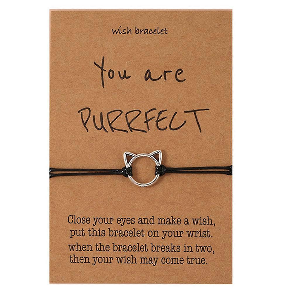 Adjustable Alloy Cat Bangle Woven String Inspirational Wish Bracelet Stackable Design Durable Eye Catching Charm for Unique Styles Valentine's Day