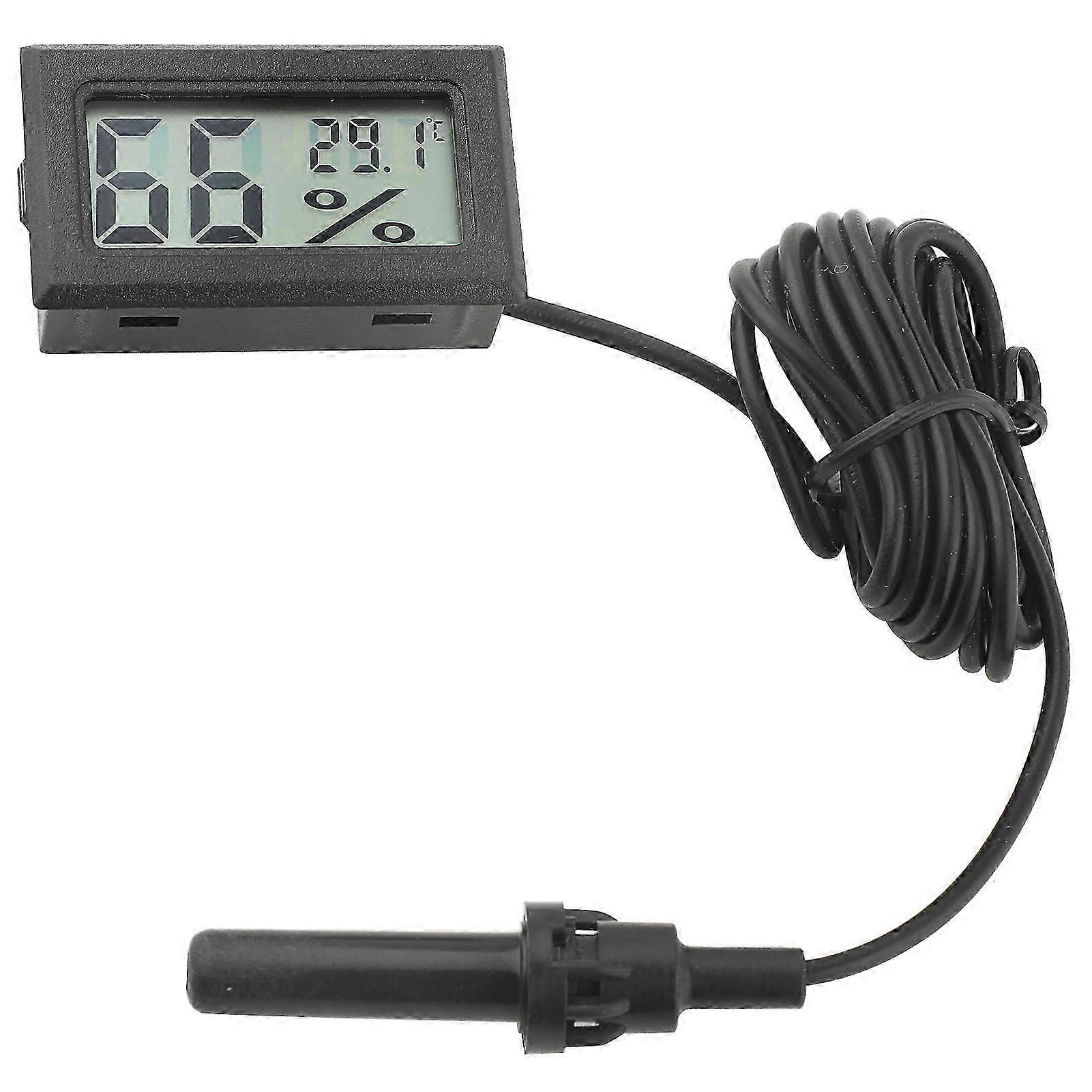 Square Digital Thermometer Hygrometer with 1.5m Probe (Black)