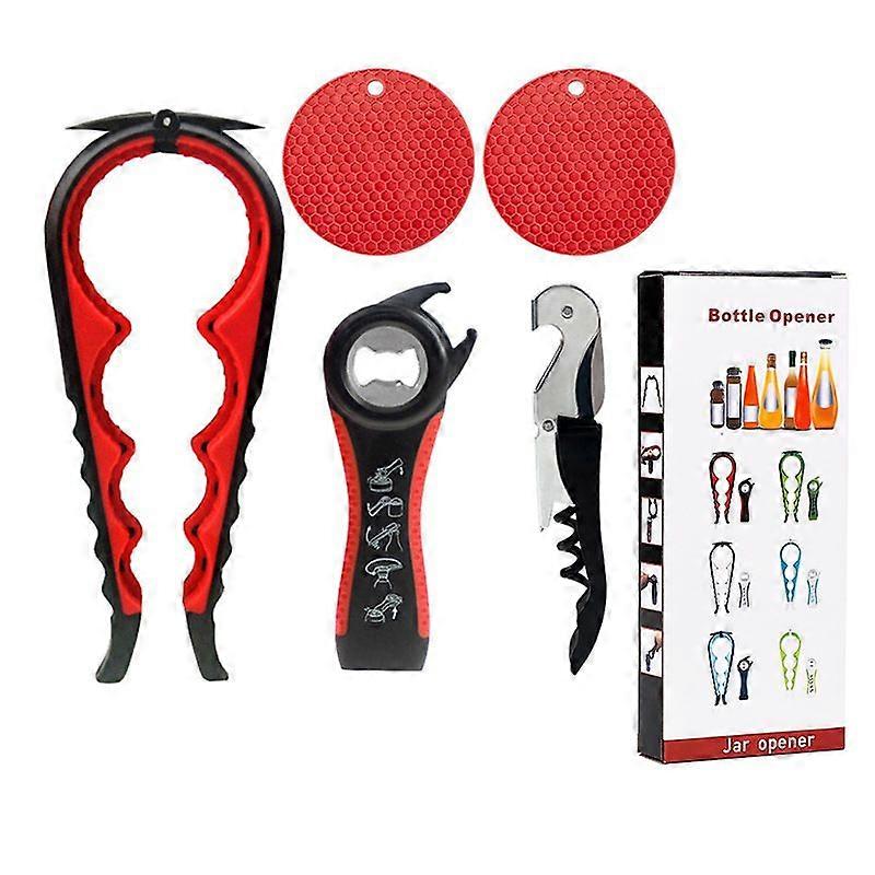 Can Opener for Weak Hands - (Black and Red) 5-Piece Multi-Purpose Can Opener