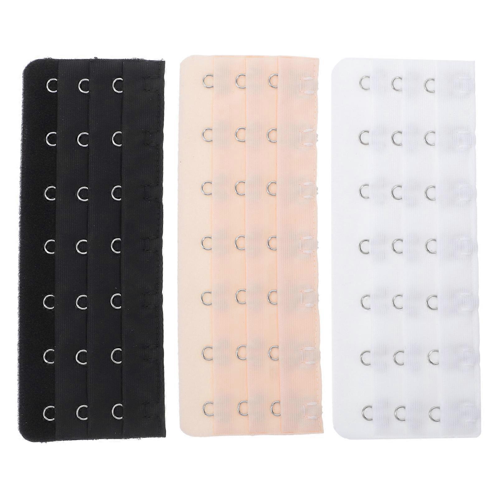 Hook Extender with Stainless Steel Clips, Elastic Back Strap Extension for Women's Comfort, 3pcs, White/Black/Nude