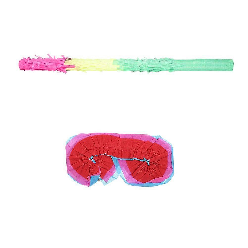1 Set Birthday Party Pinata Stick Multicolored Paper Pinata Stick with Blindfold