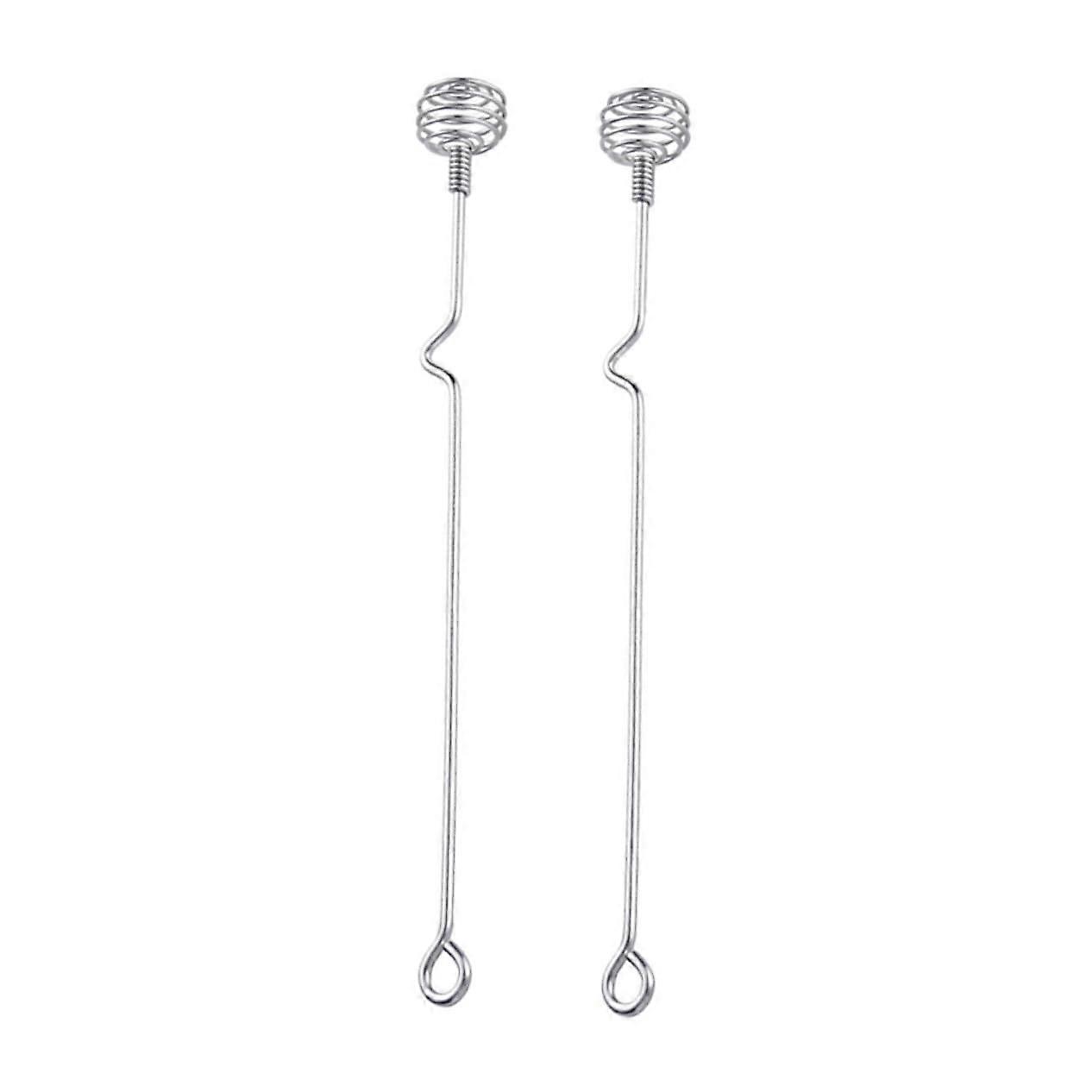 Stainless Steel Mixing Spoons Set of 2, Honey Stir Sticks, Reusable Cocktail Whisk, Small Silver Utensils