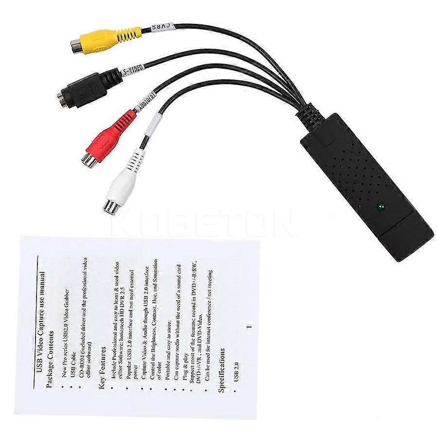 Portable USB2.0 Audio Video Capture Card Adapter for Converting VHS to DVD on Windows Devices