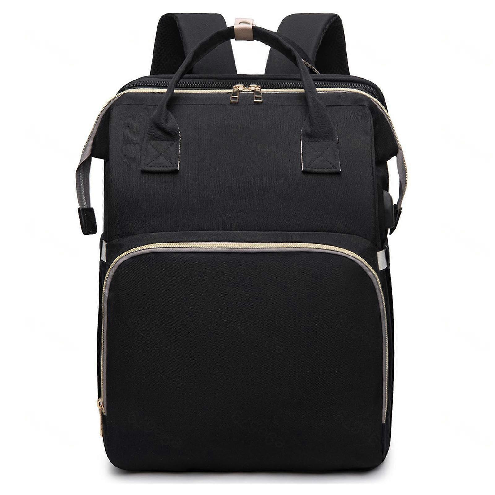 With Bed Changing Bag Backpack, Changing Backpack with Bed Accessories with Changing Mat Bag for On the Go for Mum and Dad Schwarz