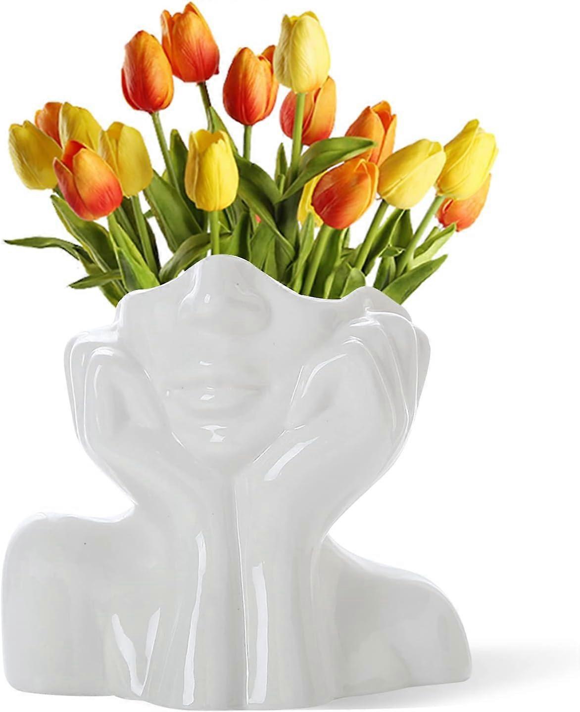 Face Flower Vase Desk Decor Ceramic Body Vase