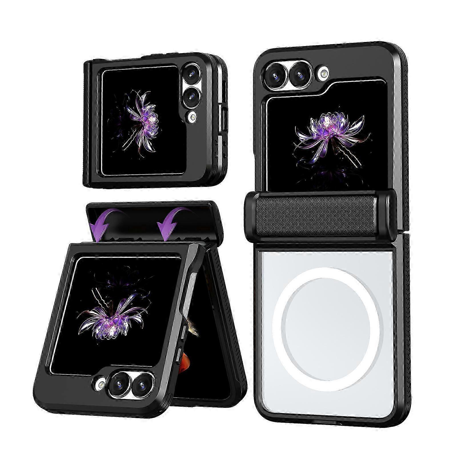 for Samsung Galaxy Z Flip 6 Case with Magnetic Ring Holder Magnetic Hinge Protection & Built-in Front Screen Protector, Anti Scratch Slim Phone Protec
