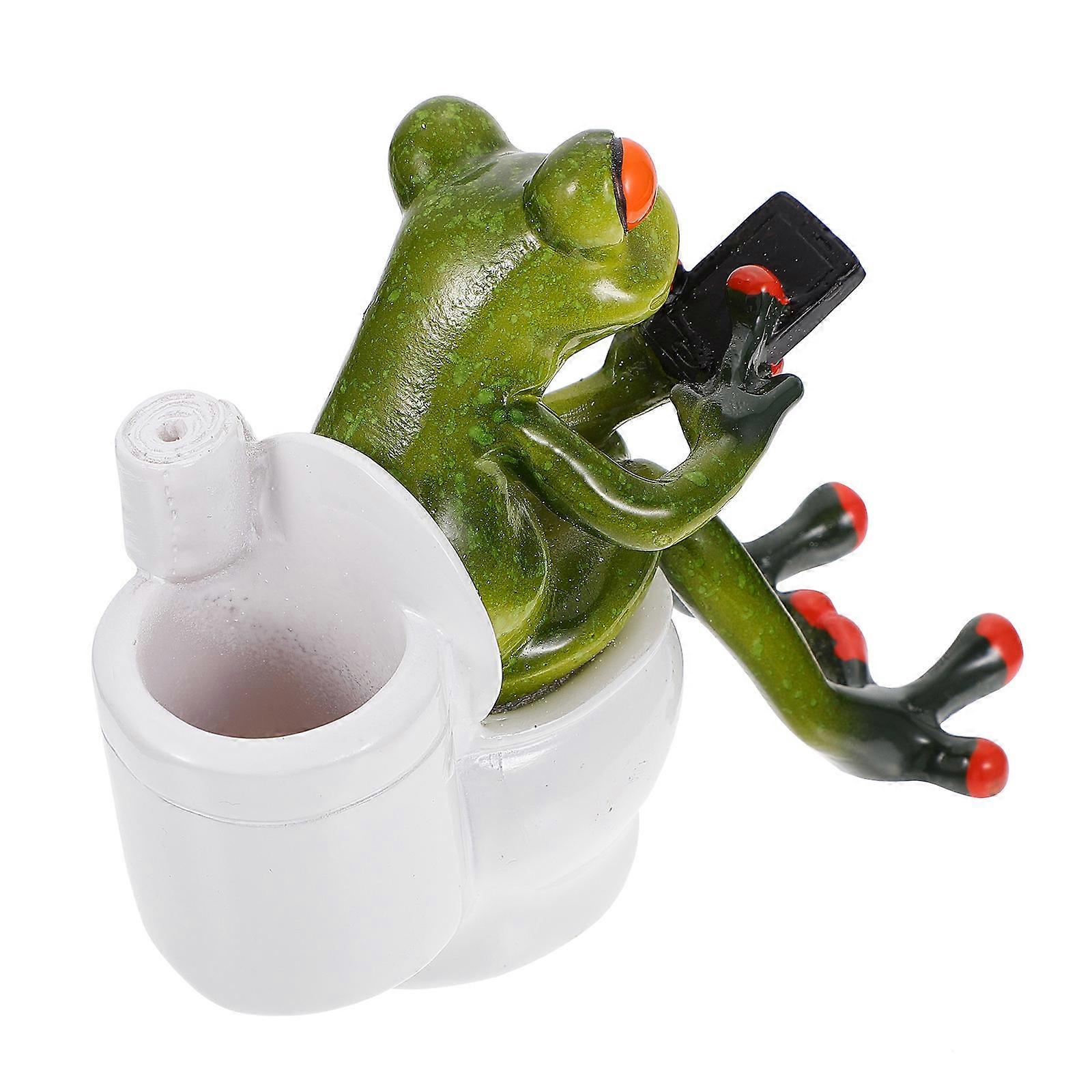 Resin Frog Pen Holder Toilet Design Desktop Ornament Home Office Decoration Organizing Display Frog Statue