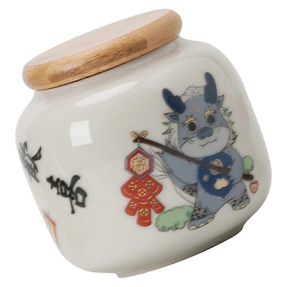 Ceramic Tea Container Chinese Style Sealed 1Pcs 8.20X5.20X4.80CM Beige