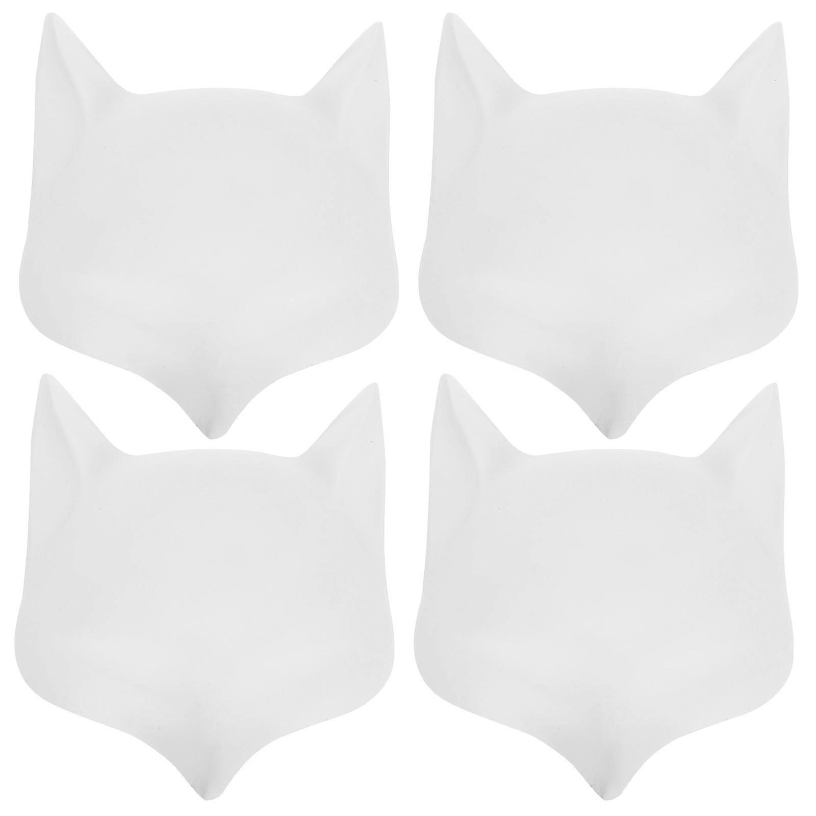 4pcs DIY Animal Dress Up Masks with Smooth Edges for Halloween, Masquerade & Costume Parties – White Plain Fox & Cat Face Masks for Crafting & Cosplay