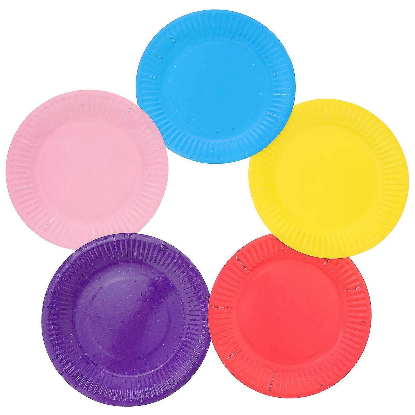 Colored Cake Plate Assorted Color Paper Birthday Food Holding 7 Inches Diameter 50Pcs