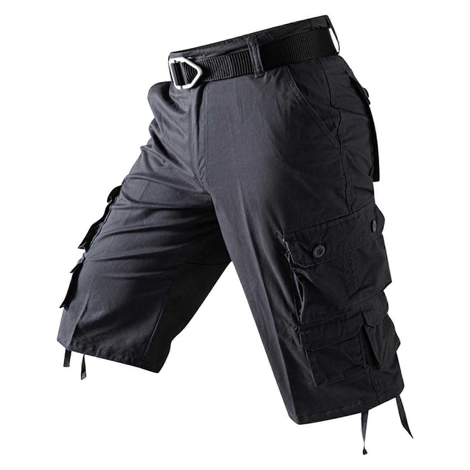 Men's Cargo Shorts Solid Color Bermuda Casual MultiPocket Leisure Pants