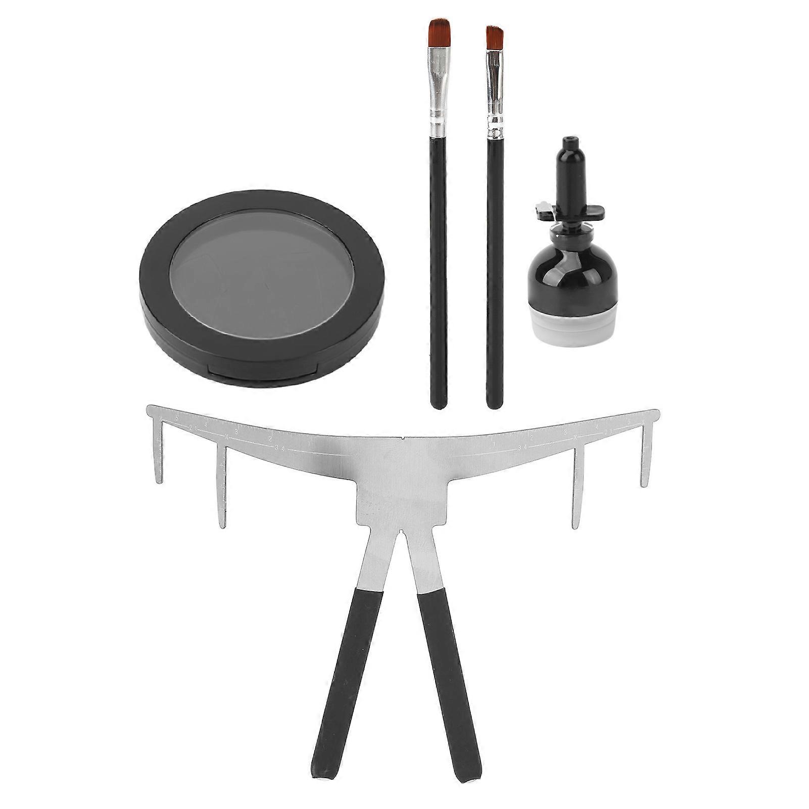 Microblading Eyebrow Mapping Kit Stainless Steel Eyebow Ruler Mapping String Brow Paste Makeup Tool with 2 Brushes Black