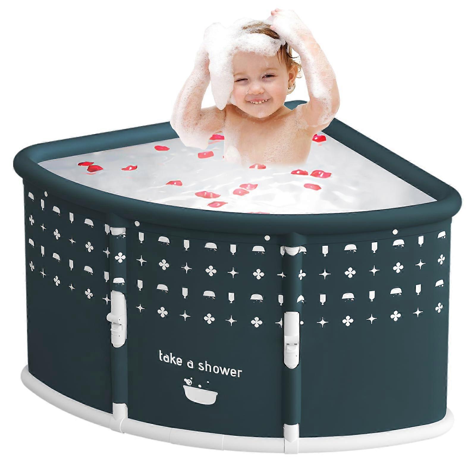 Fächerförmige Faltbare Badewanne Erwachsene, Mobile Freistehende Badewanne für Dusche in Grün, Großzügige Faltbadewanne für Kinder und Erwachsene