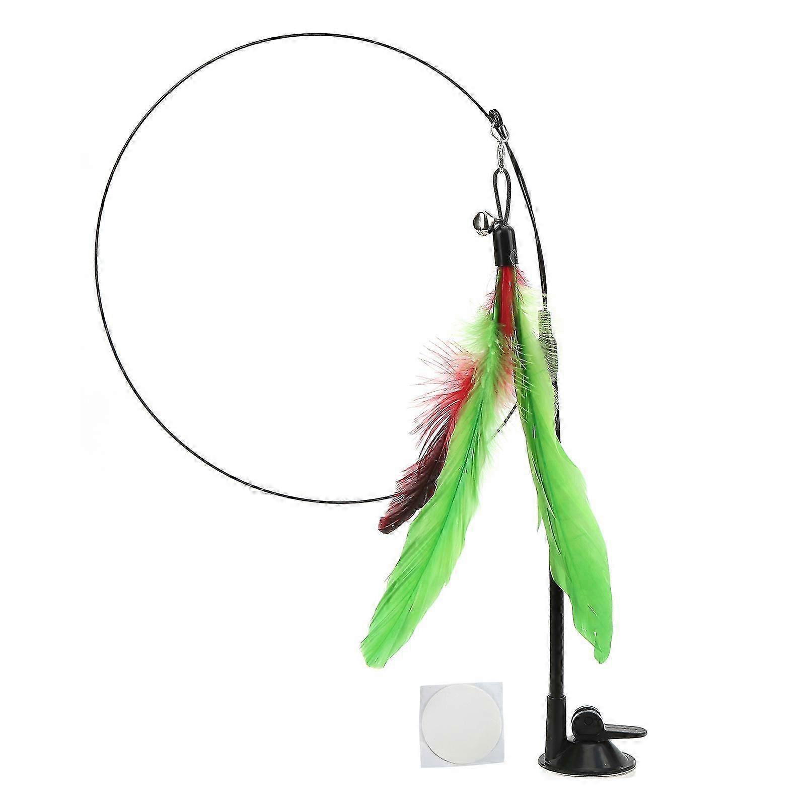 Green Feather Interactive Funny Cat Feather Stick with Suction Cup hwy
