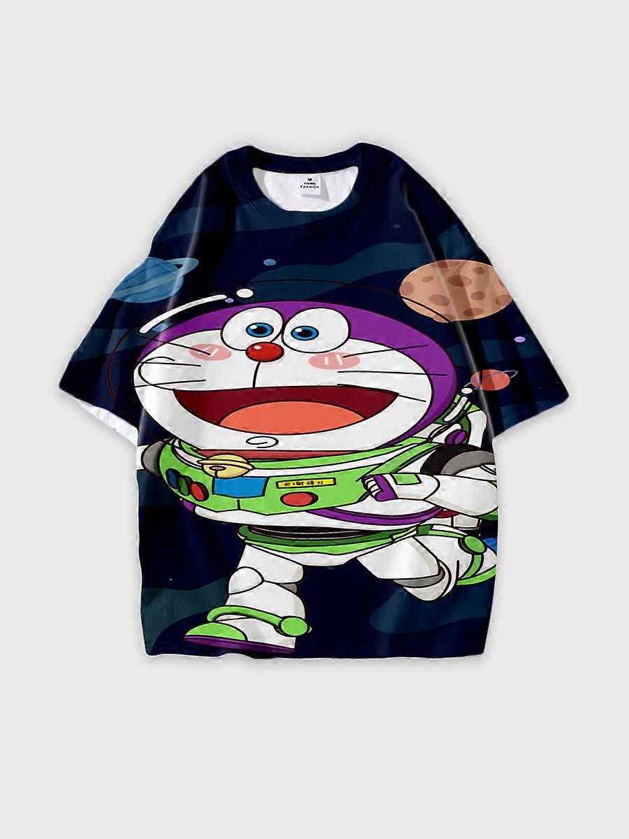 T-shirt girocollo Cartoon Pattern manica corta sciolta A07