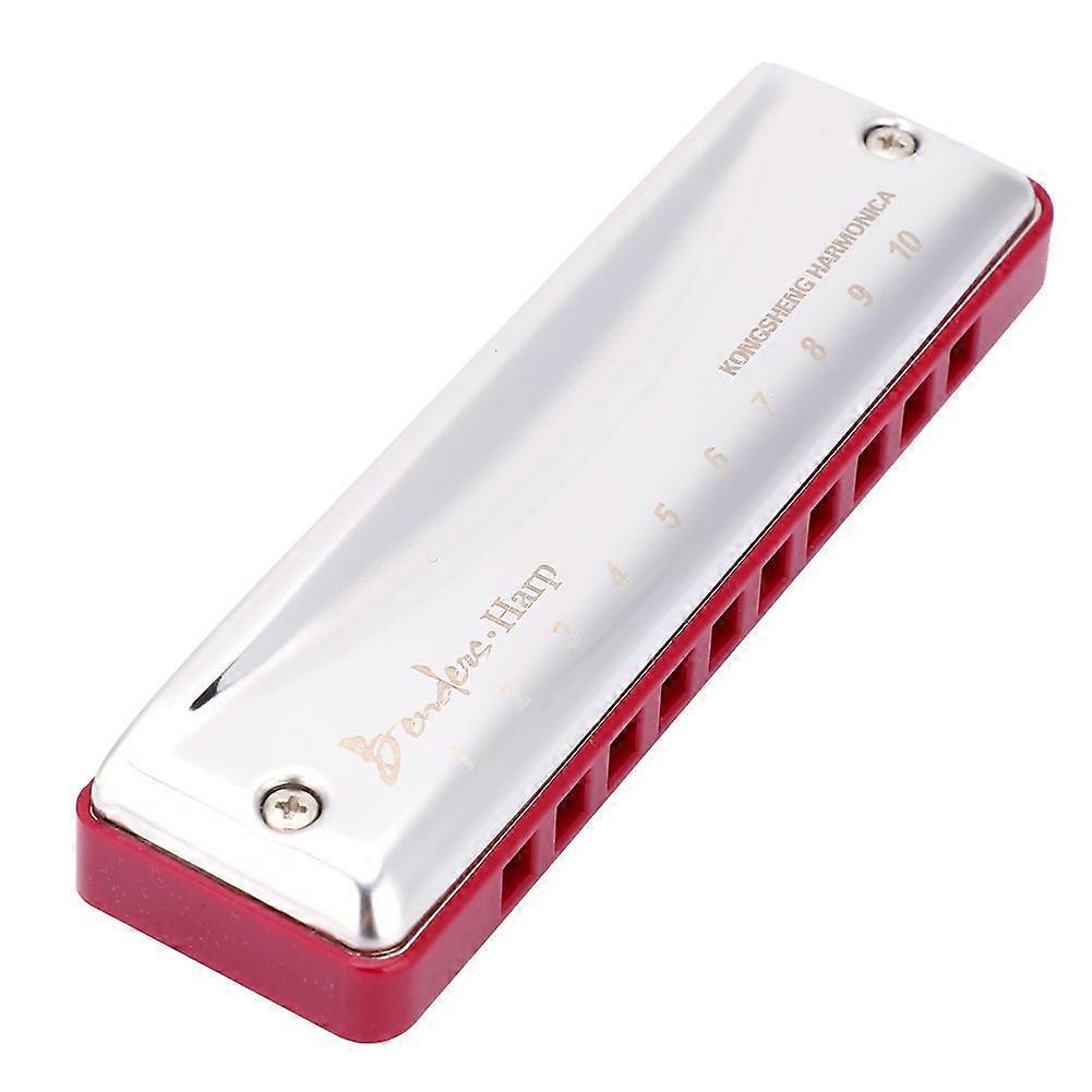 KONGSHENG Benders Harp 10 Hole 20 Tone Blues Beginner Harmonica in the Key of C (purplish red)