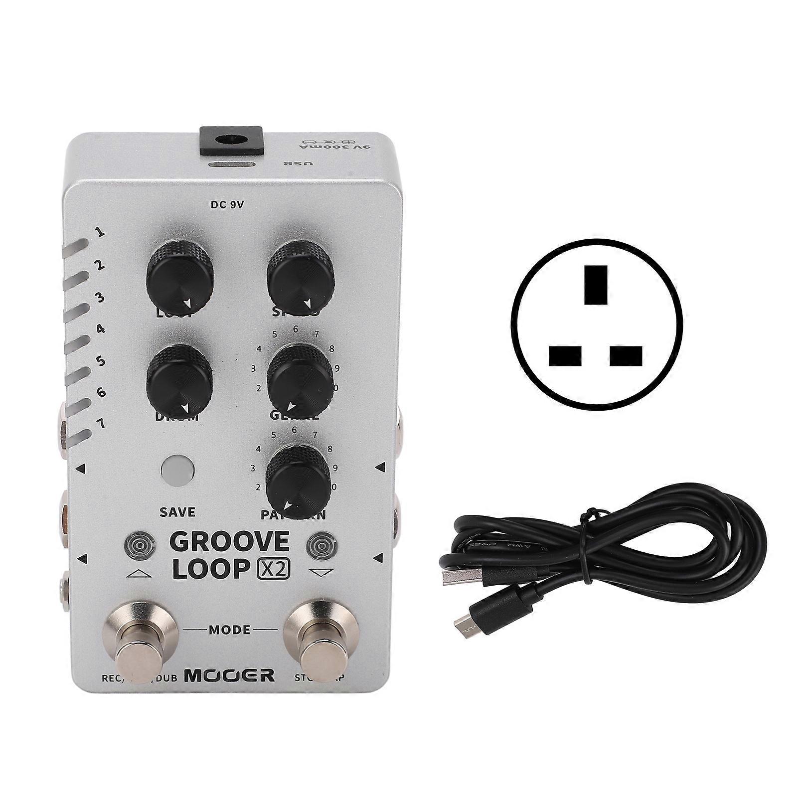 Phrase Loop Effect Stereo Drum Machine Phrase Playback Auto Alignment Pedal with USB CableUK Plug 100‑240V