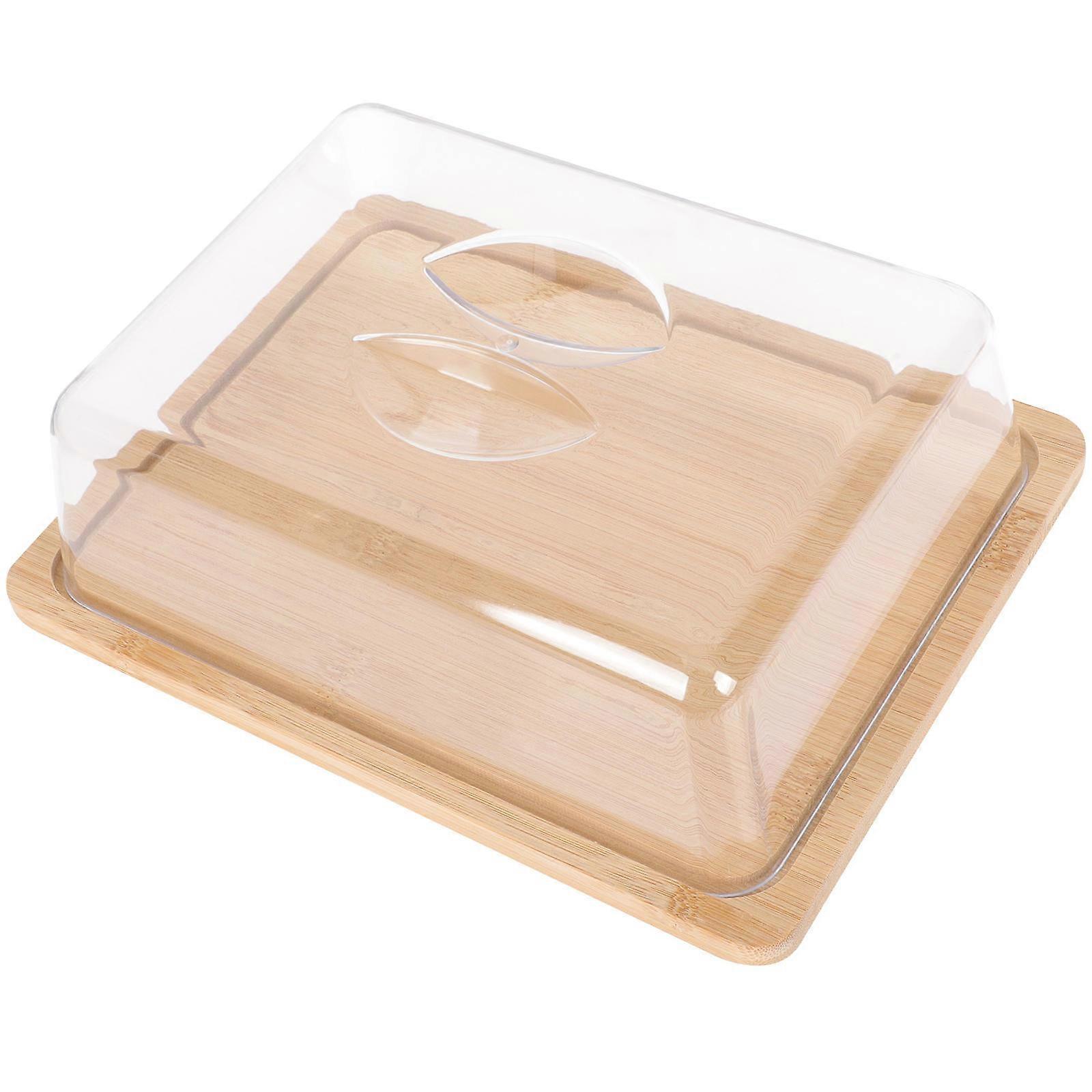 Large Bamboo Butter Dish with Lid for Storage Transparent Design Material 7.5 x 4.5 x 3 inches