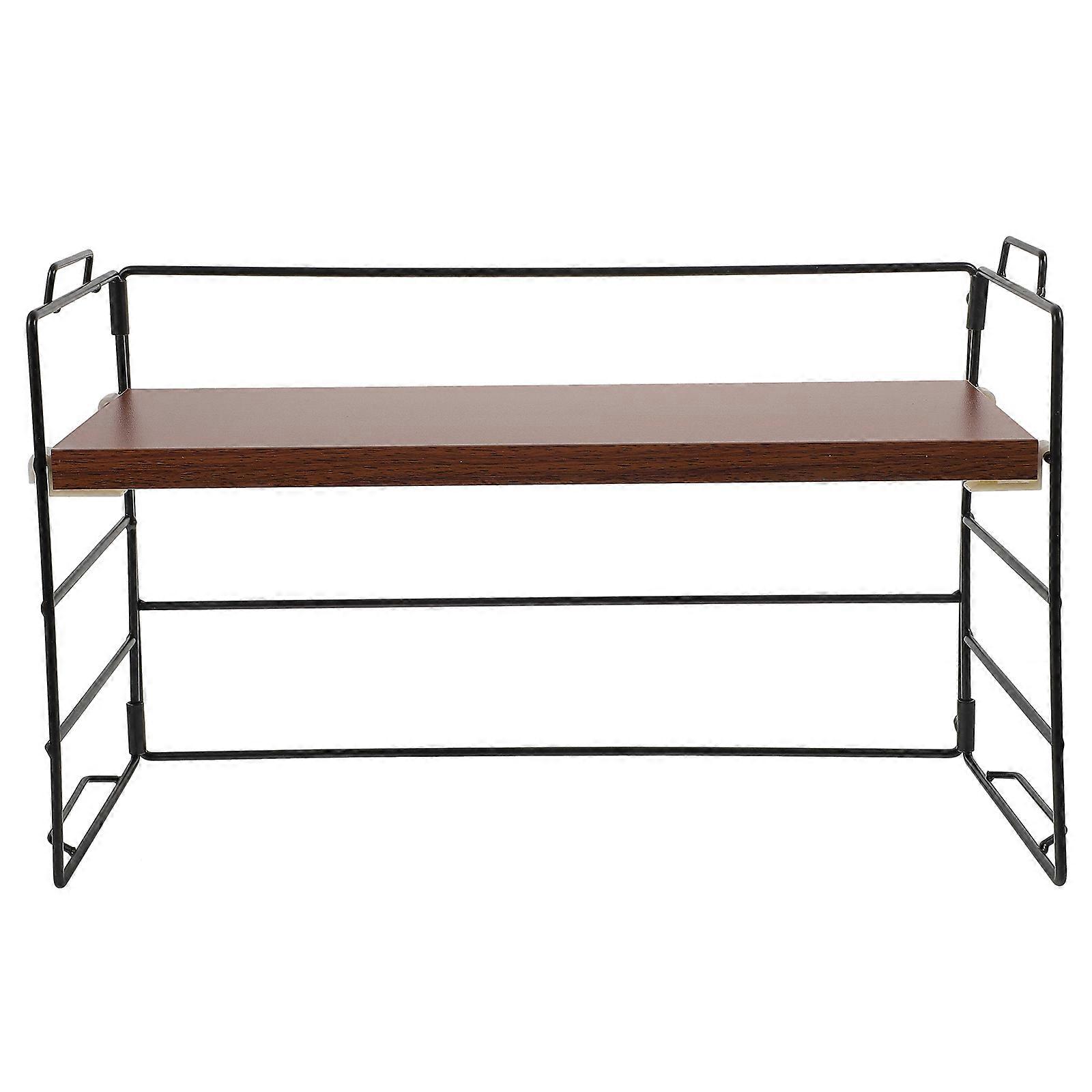 Wood and Iron Small Desk Shelf for Kitchen with Light Brown Color and Smooth Surface 12.5 x 6.3 x 15.7 Inches